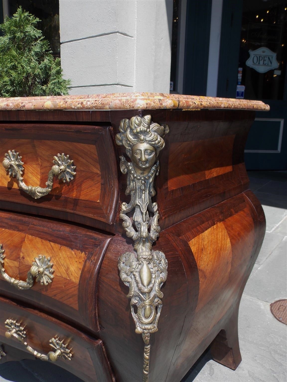 Pair of Italian Marble Top Ormolu Bombay Commodes, Circa 1870 For Sale 2