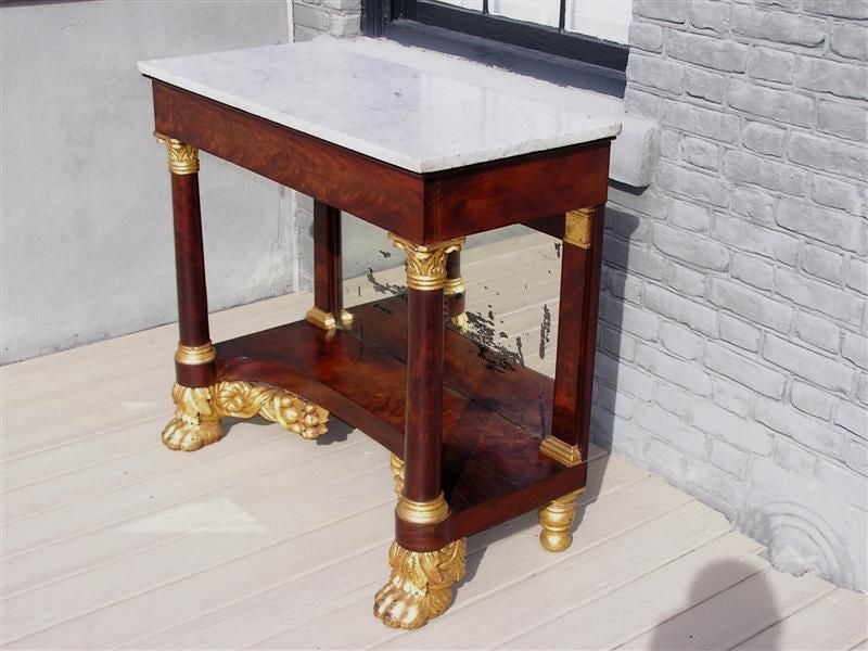 American Mahogany Gilt & Marble Top Cornucopia Pier Table.  Circa 1810 In Excellent Condition For Sale In Hollywood, SC