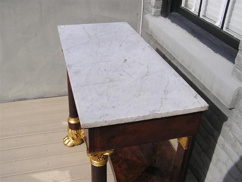 Early 19th Century American Mahogany Gilt & Marble Top Cornucopia Pier Table.  Circa 1810 For Sale