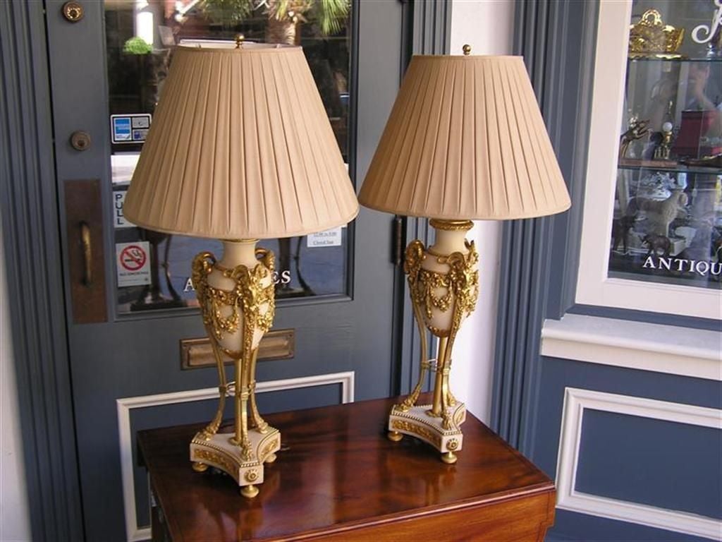 Louis XVI Pair of French Cassolettes Marble and Ormolu Bronze Table Lamps.  Circa 1810 For Sale