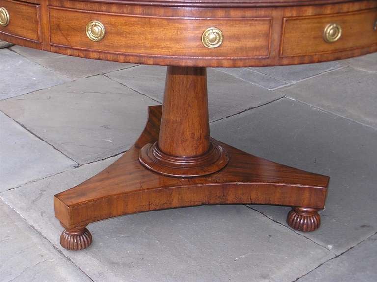 Bajan Barbados Mahogany Leather Top Rent Table with Sand Box Feet on Casters, C. 1810 For Sale