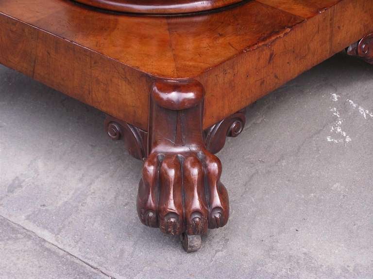 French Mahogany Marble Top Pedestal Table With Original Brass Casters. C. 1800 For Sale 1