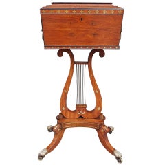 English Mahogany Inlaid Lyre Tea Poy 12