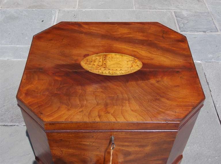 English Mahogany Satinwood Conch Shell Inlaid Wine Cellarette.  Circa 1780 For Sale 1