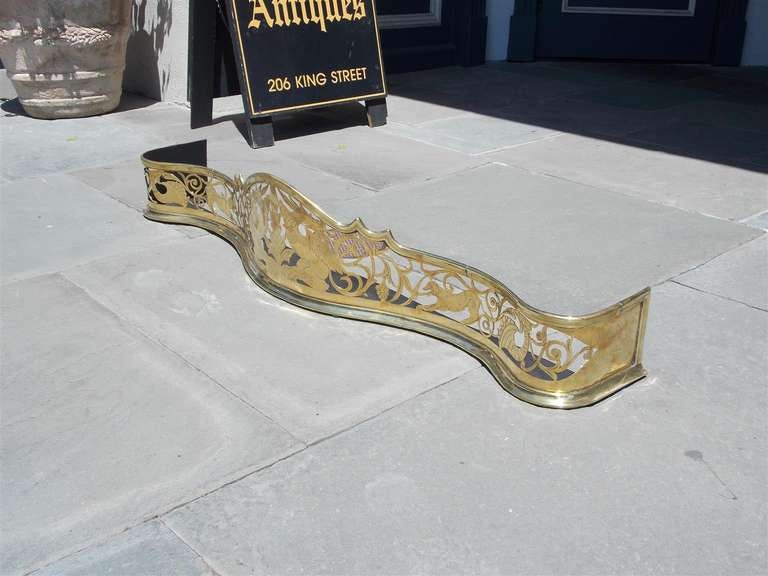 George II English Brass Serpentine Engraved Dragon Fire Place Fender, Circa 1760 For Sale