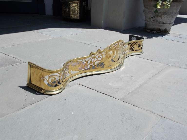 Cast English Brass Serpentine Engraved Dragon Fire Place Fender, Circa 1760 For Sale