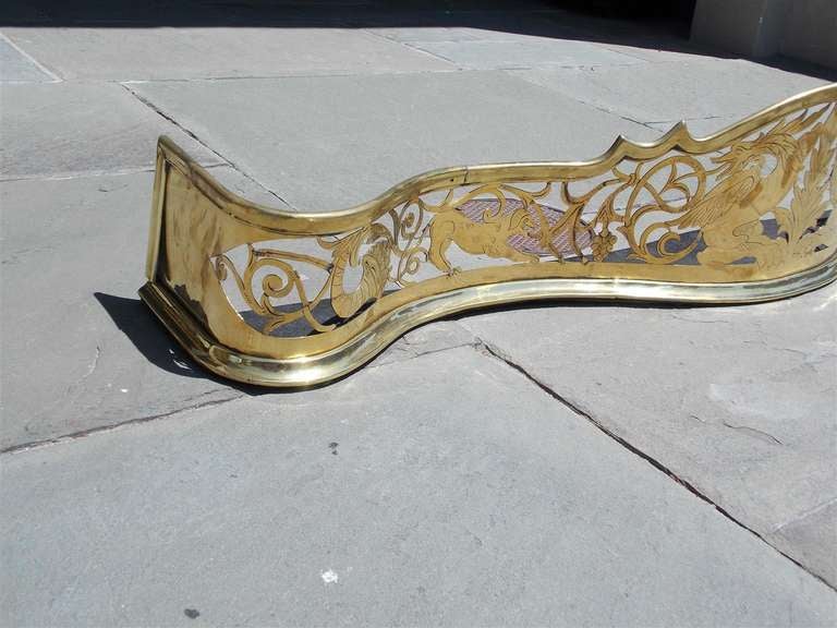 English Brass Serpentine Engraved Dragon Fire Place Fender, Circa 1760 In Excellent Condition For Sale In Hollywood, SC