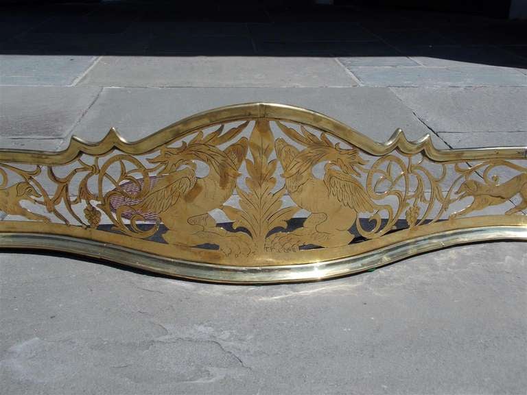 Mid-18th Century English Brass Serpentine Engraved Dragon Fire Place Fender, Circa 1760 For Sale