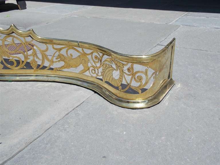 English Brass Serpentine Engraved Dragon Fire Place Fender, Circa 1760 For Sale 1