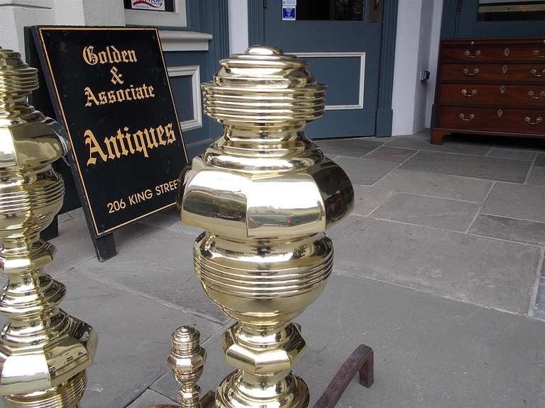 Pair of American Brass Monumental Empire Andirons For Sale 2