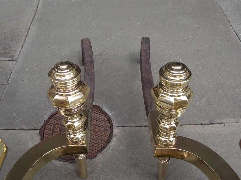 Pair of American Brass Monumental Empire Andirons For Sale 4