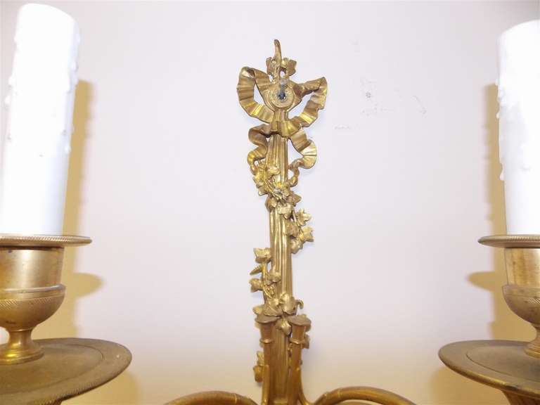 Pair of French Horn Gilt Bronze Two-Arm Sconces, Circa 1830 For Sale 2