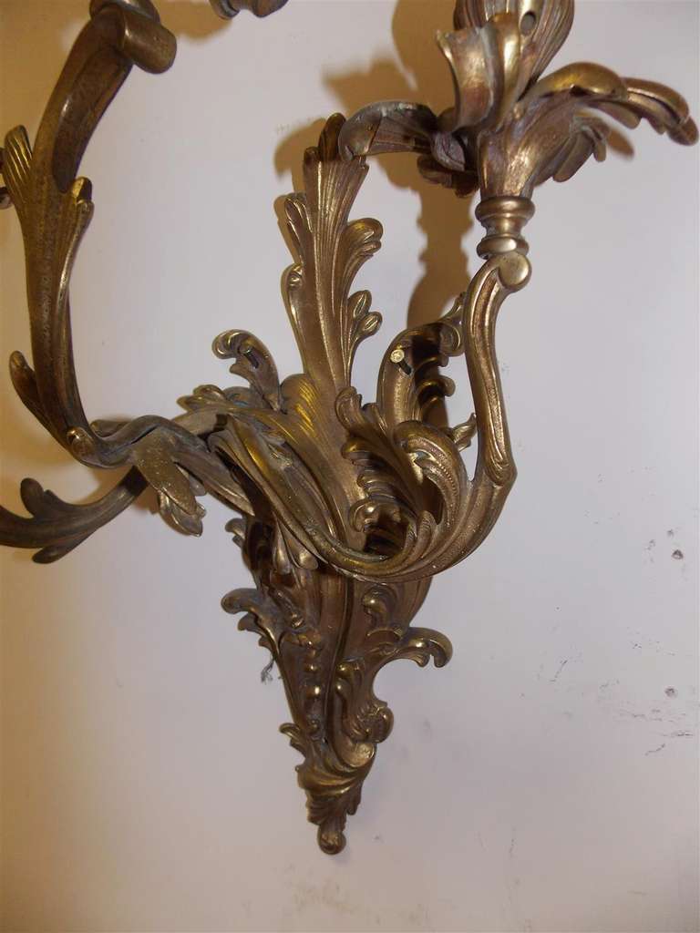 Set of Four French Gilt Bronze Three Arm Sconces, Circa 1820 For Sale 1