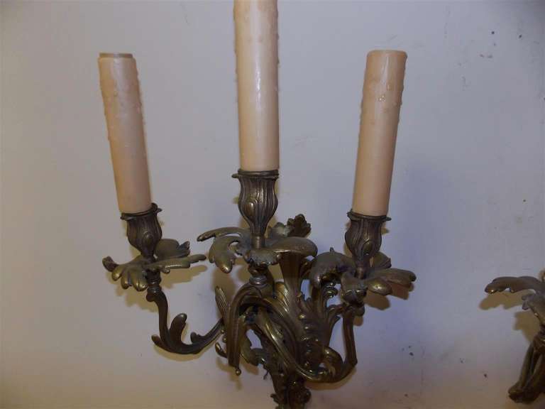 Set of Four French Gilt Bronze Three Arm Sconces, Circa 1820 For Sale 2