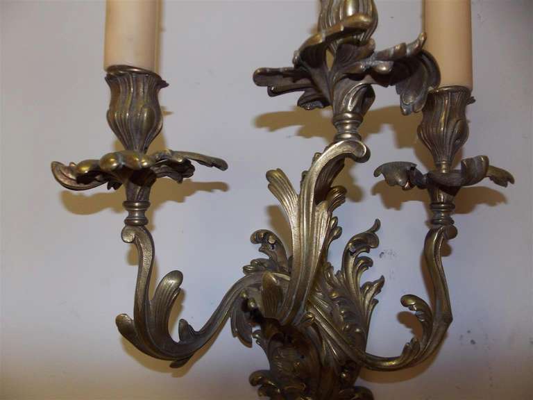 Set of Four French Gilt Bronze Three Arm Sconces, Circa 1820 For Sale 3