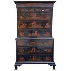 English Chippendale Chinoiserie Chest on Chest. Circa 1830 7