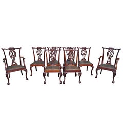 Eight English Chippendale Mahogany Dining Chairs with Ball & Claw Feet, C. 1820
