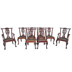 Set of Eight English Mahogany Chippendale Style Dining Chairs, Circa 1830 4