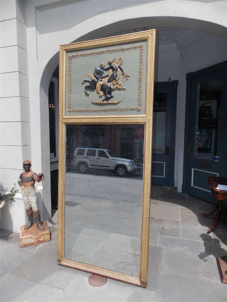 French Painted and Gilt Trumeau Mirror.  Circa 1780 In Excellent Condition For Sale In Hollywood, SC