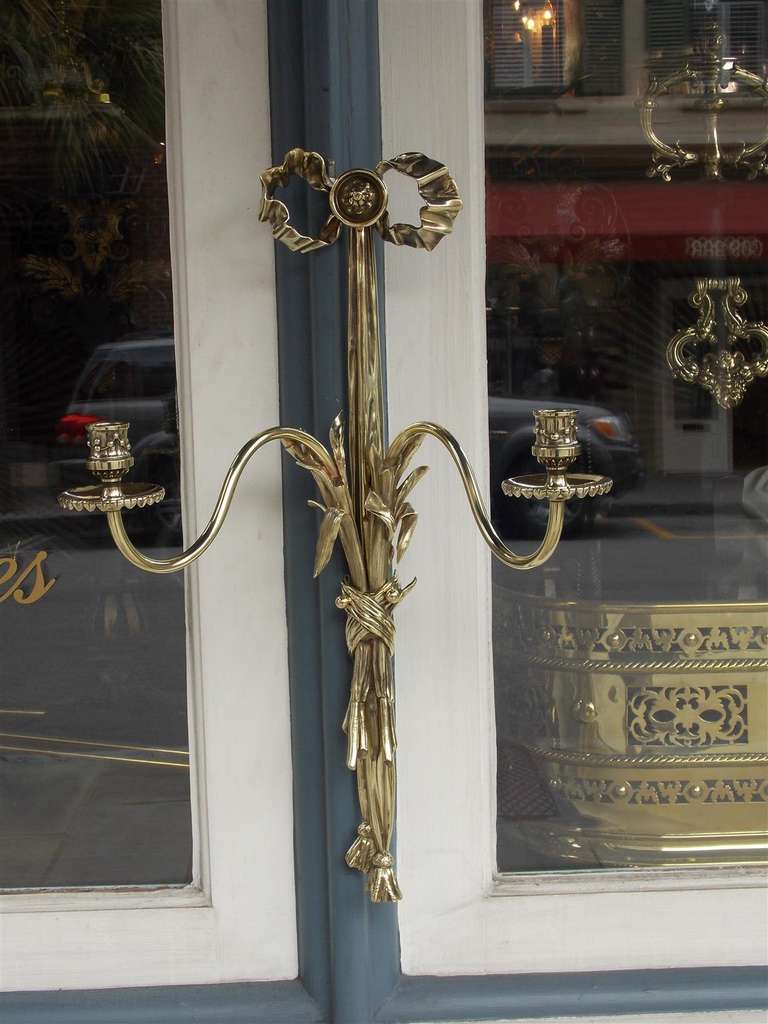 French Brass Two Arm Floral Sconce, Circa 1840 In Excellent Condition For Sale In Hollywood, SC