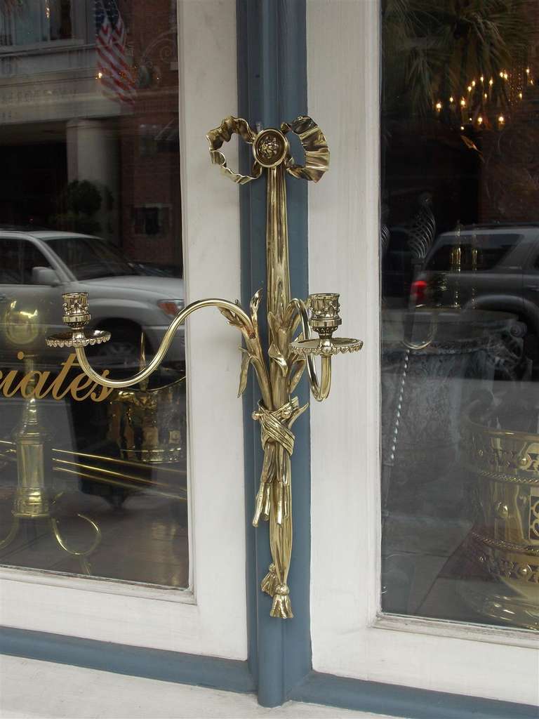 French Brass Two Arm Floral Sconce, Circa 1840 For Sale 1