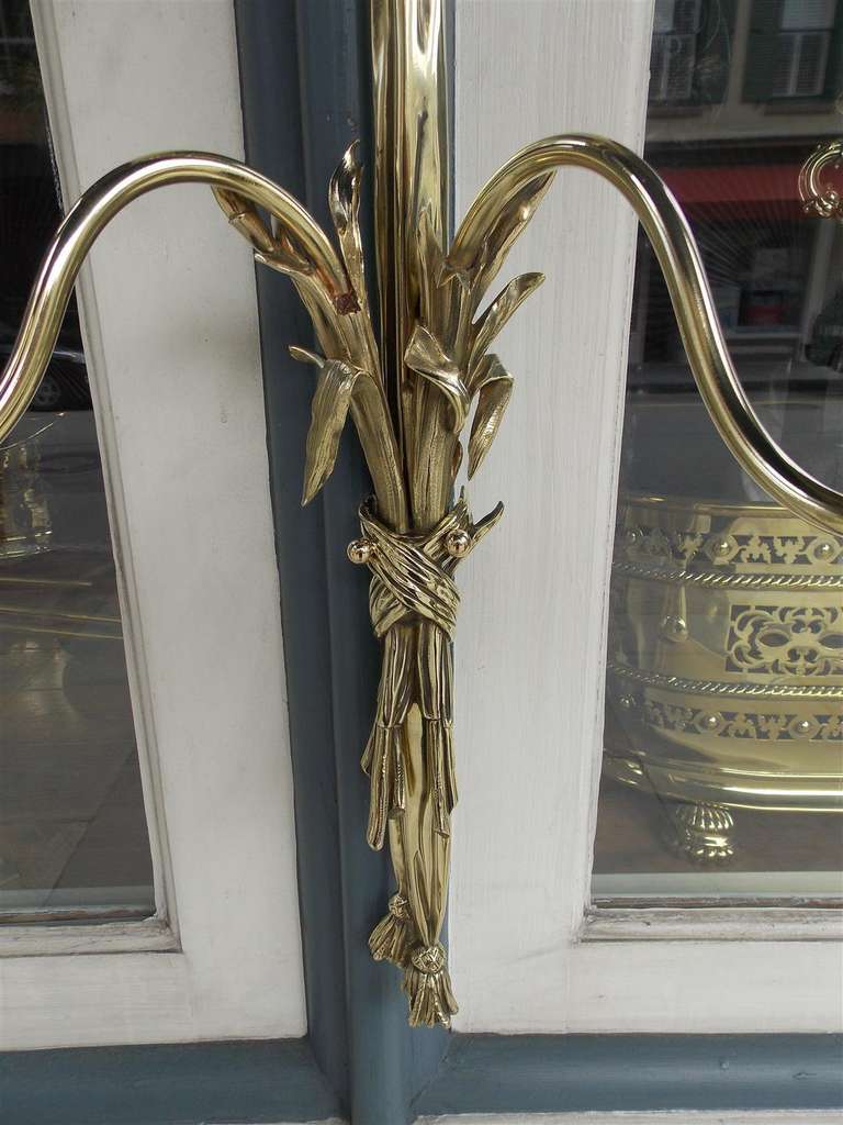 French Brass Two Arm Floral Sconce, Circa 1840 For Sale 3