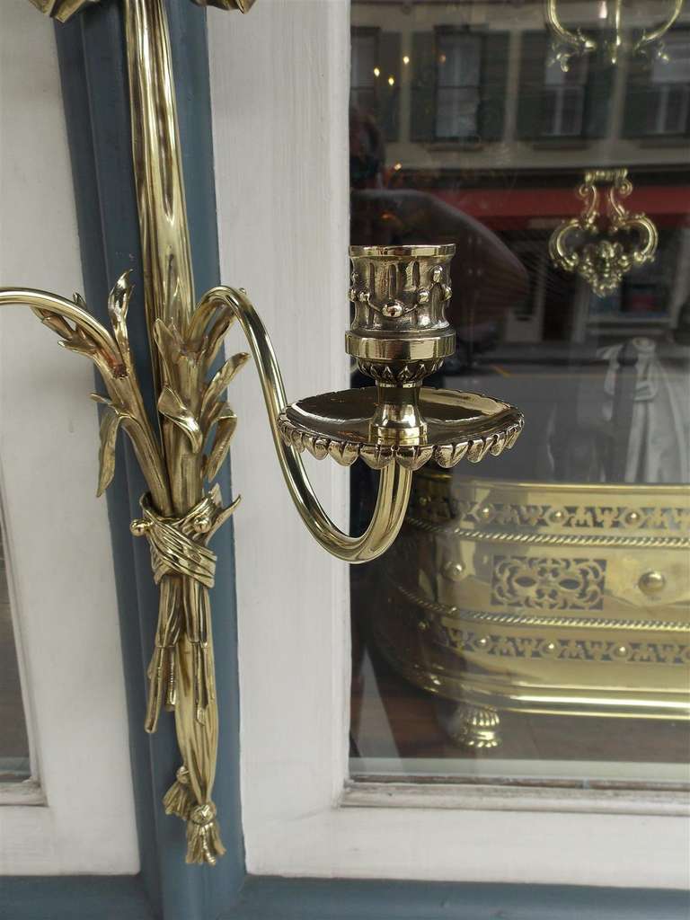 French Brass Two Arm Floral Sconce, Circa 1840 For Sale 4