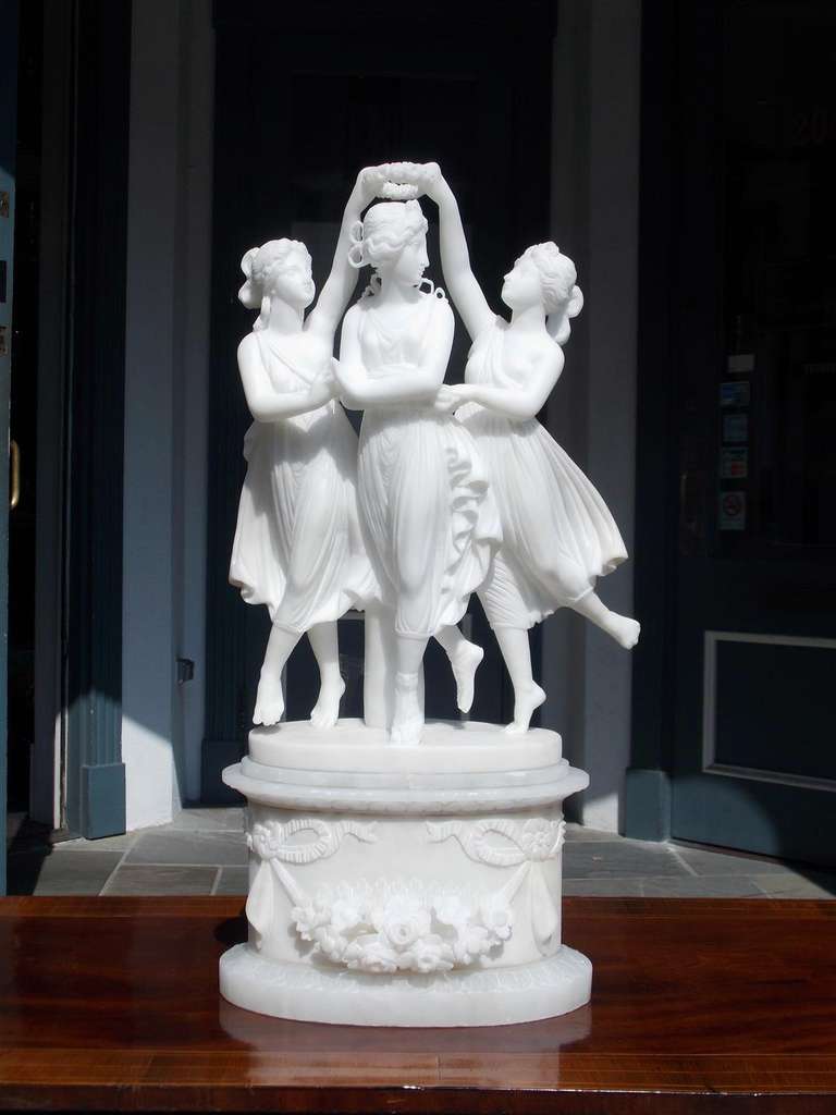 Italian Marble and Alabaster Statue of "Three Graces". Circa 1840 at