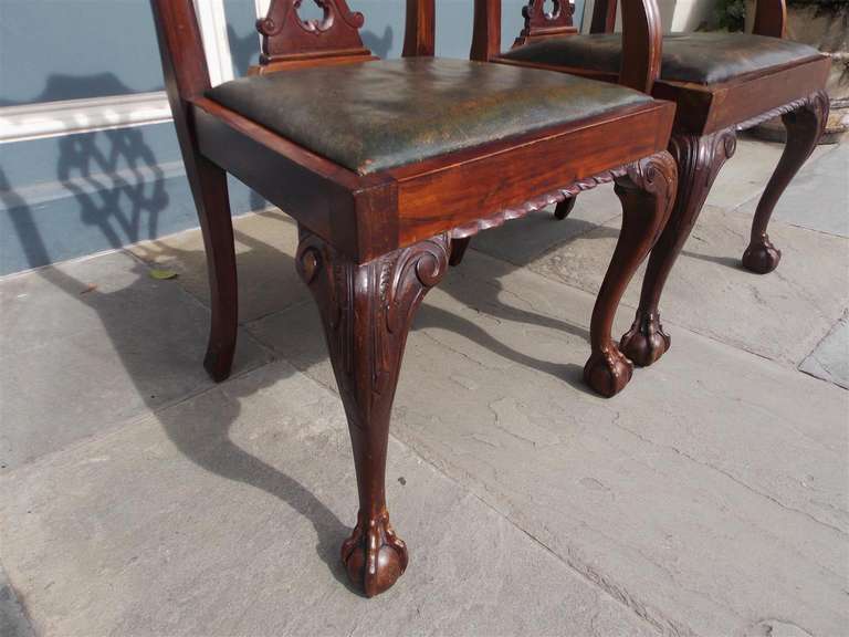 Eight English Chippendale Mahogany Dining Chairs with Ball & Claw Feet, C. 1820 For Sale 3