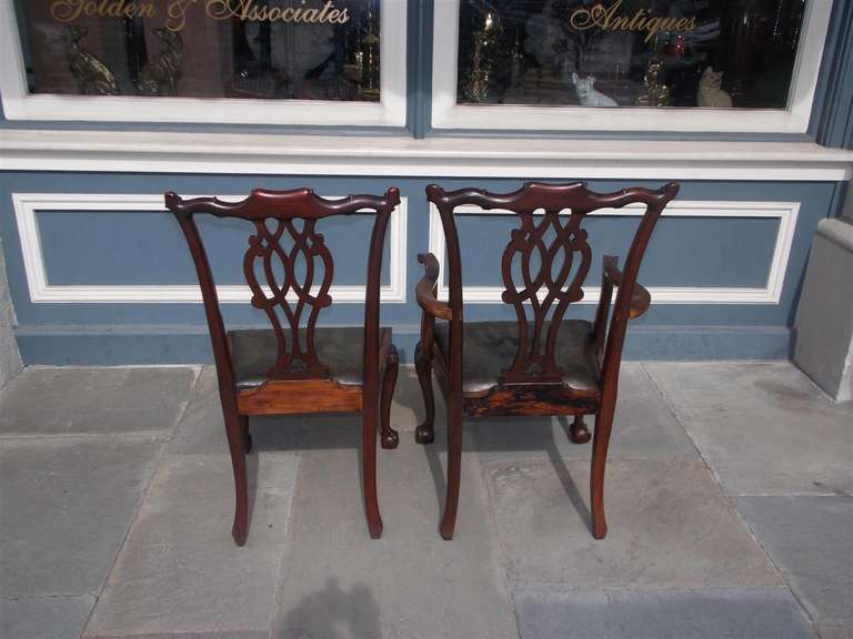 Eight English Chippendale Mahogany Dining Chairs with Ball & Claw Feet, C. 1820 For Sale 2
