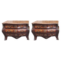 Pair of Italian Marble Top Ormolu Bombay Commodes, Circa 1870