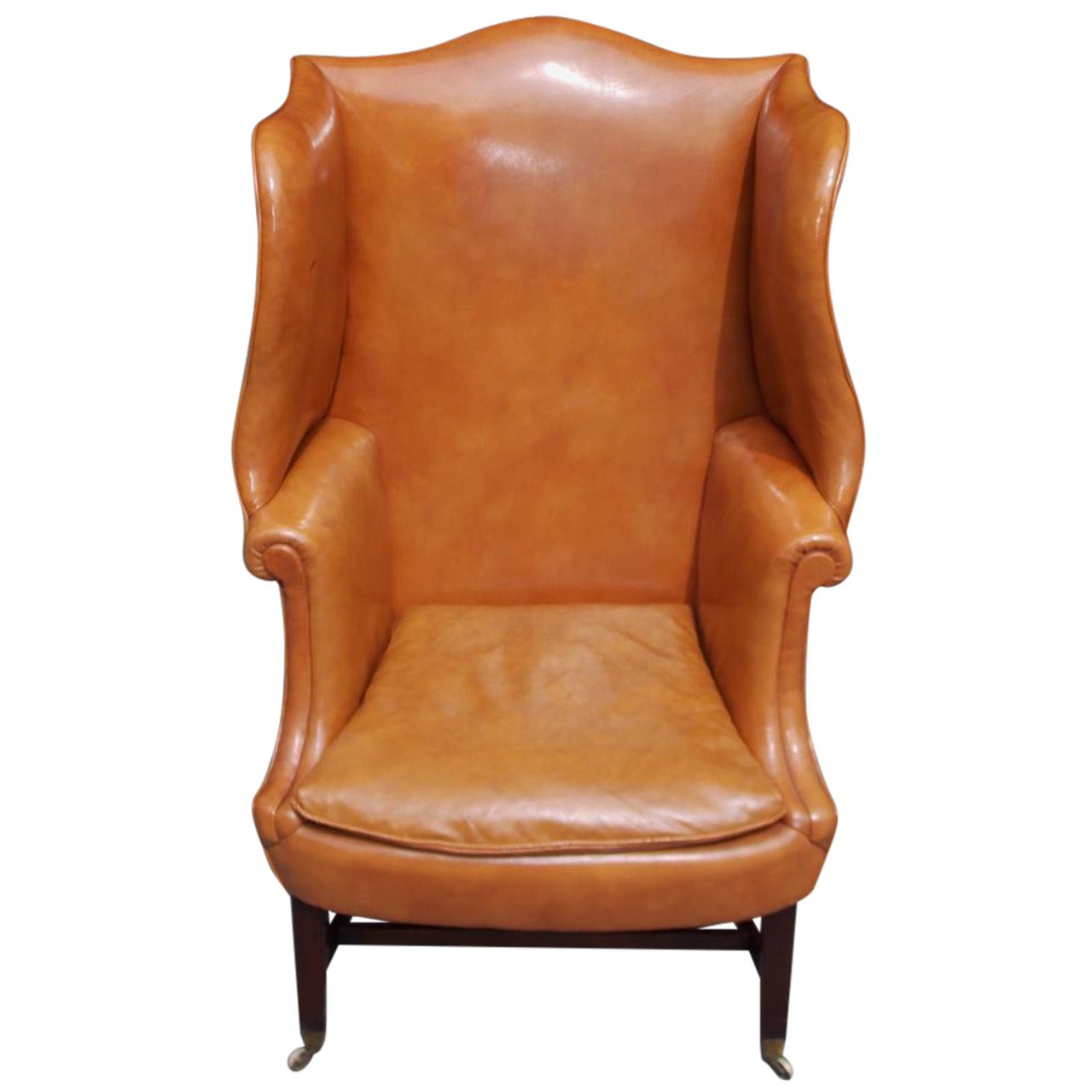 English Mahogany Leather Wing Back Chair, Circa 1780