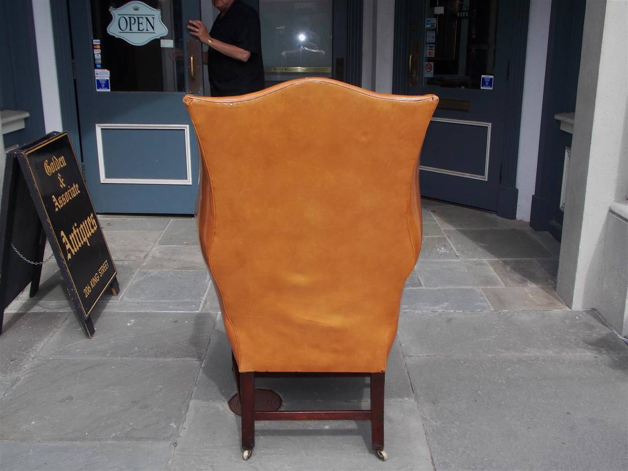 English Mahogany Leather Wing Back Chair, Circa 1780 5