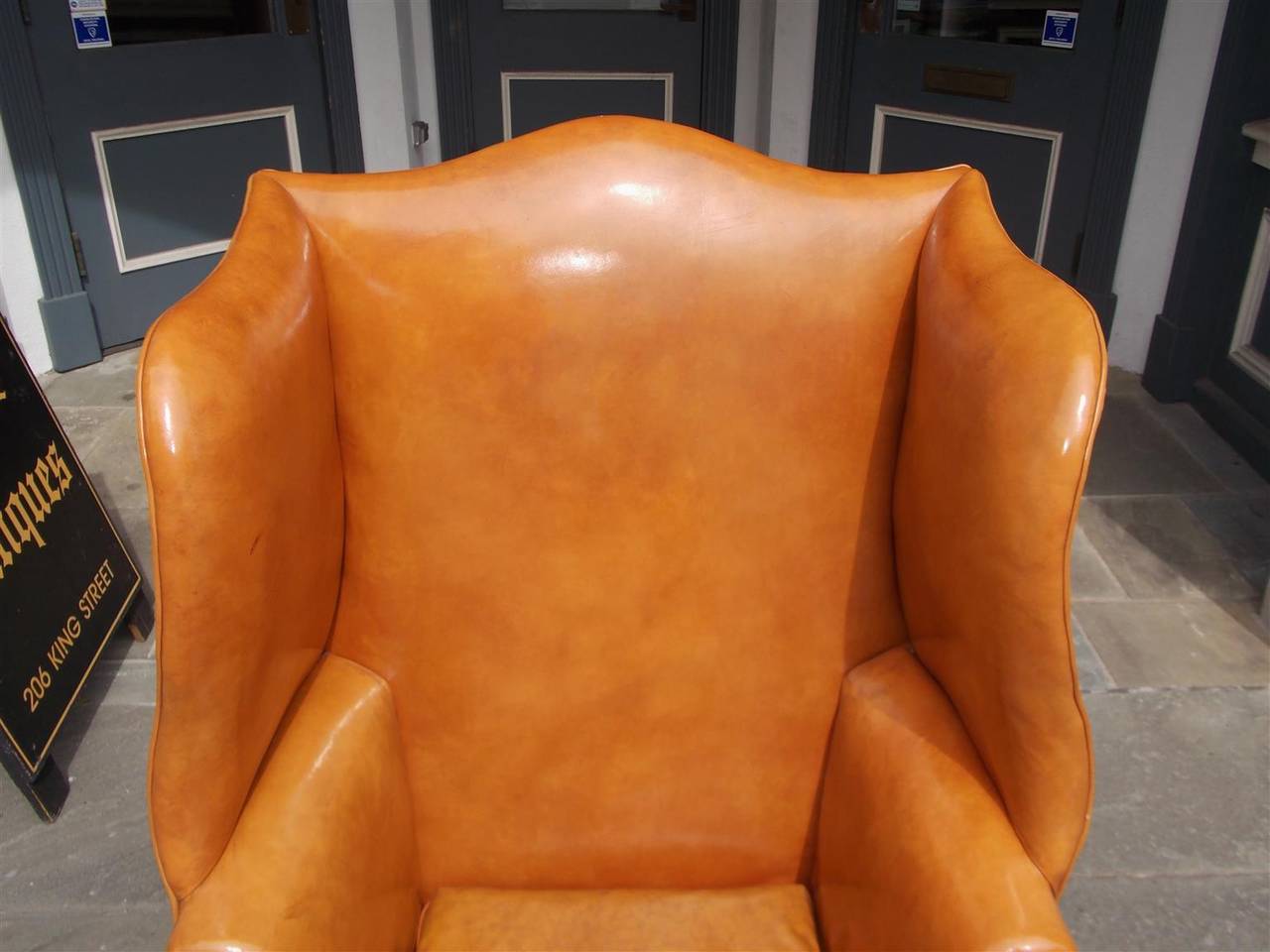English Mahogany Leather Wing Back Chair, Circa 1780 In Excellent Condition In Hollywood, SC