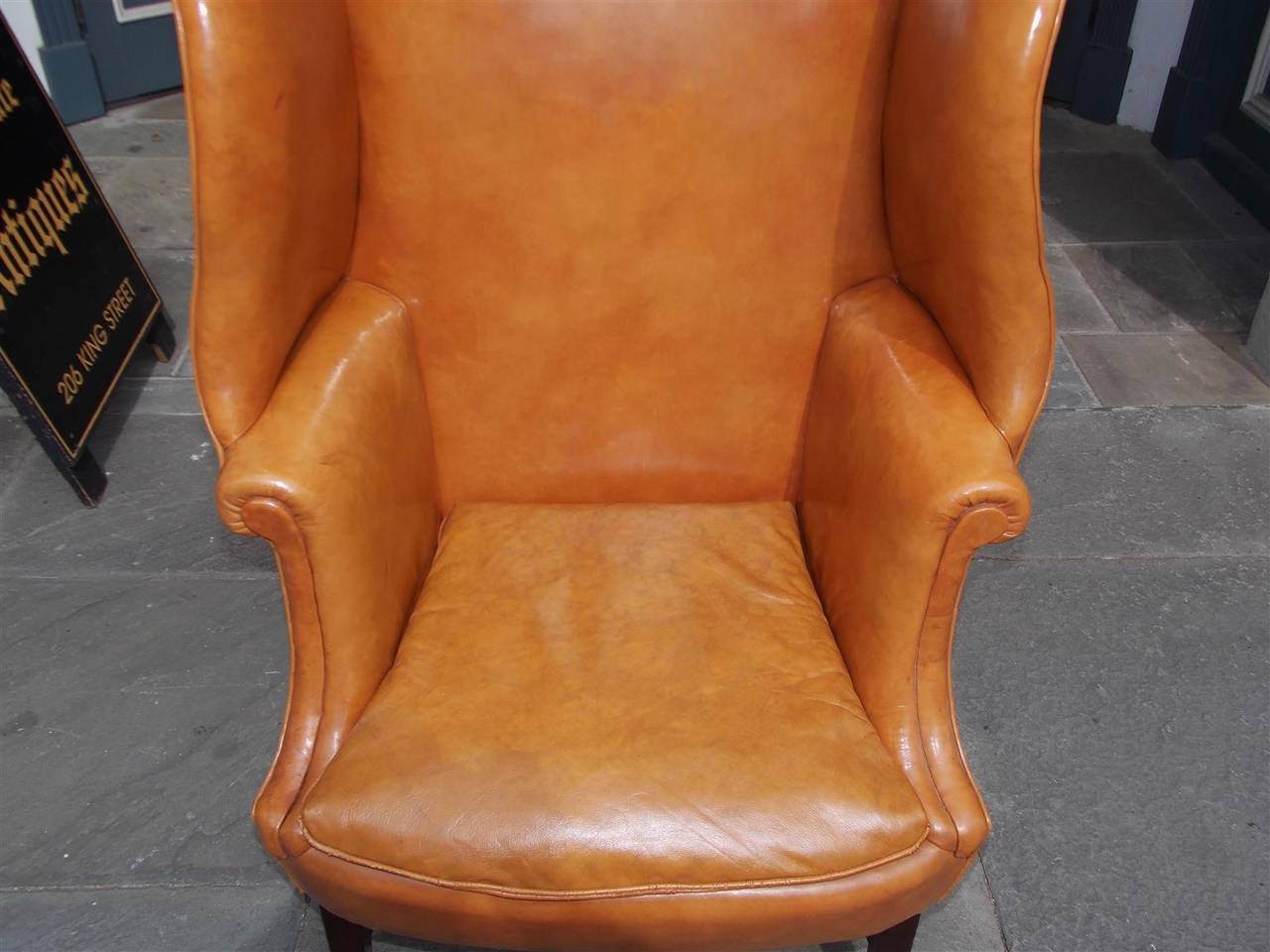 Late 18th Century English Mahogany Leather Wing Back Chair, Circa 1780