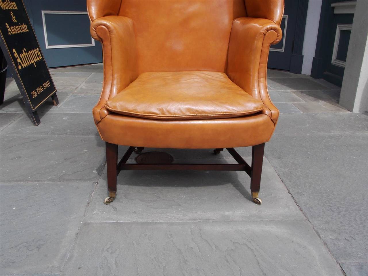 English Mahogany Leather Wing Back Chair, Circa 1780 1