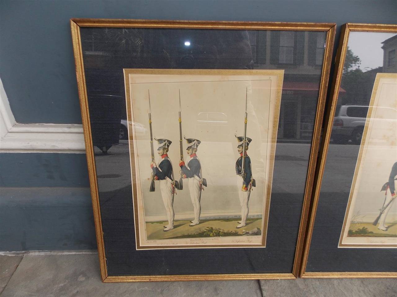 Set of Eight Prussian Hand Colored Framed Military Lithographs, Circa 1820
