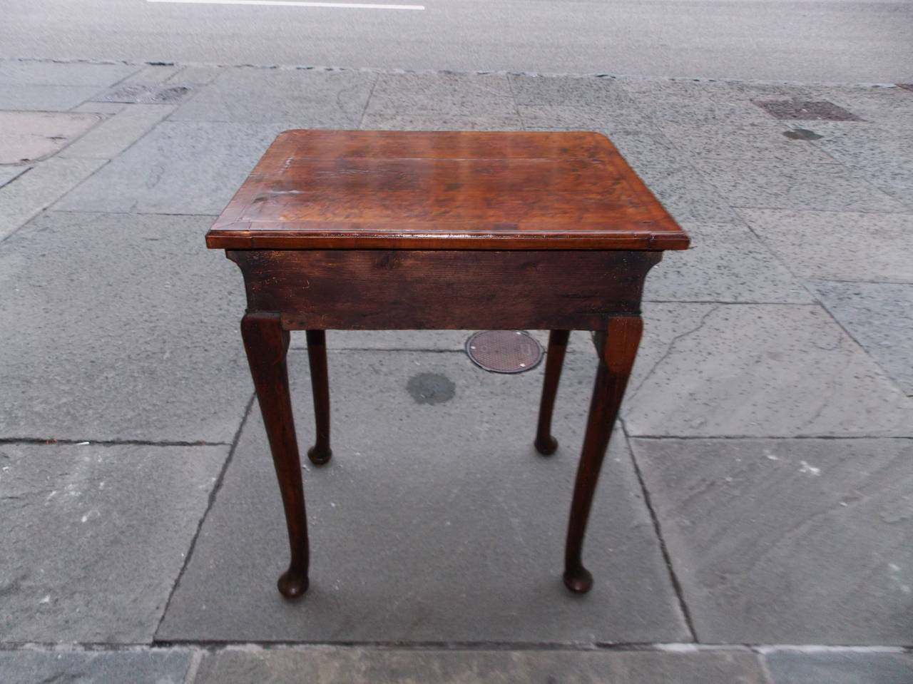 English Queen Anne Walnut Feather Banded Side Table, Circa 1730 2