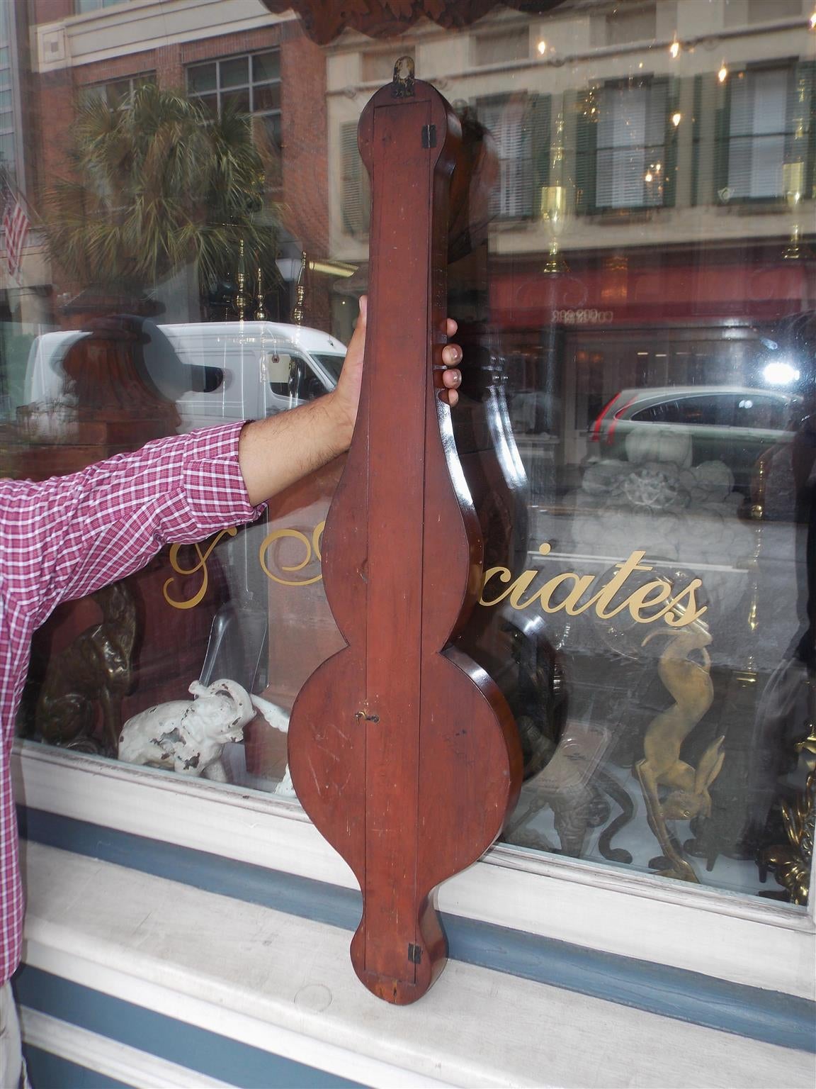 English Mahogany Inlaid Banjo Barometer Signed by Maker J. Cortil, Circa 1810 2