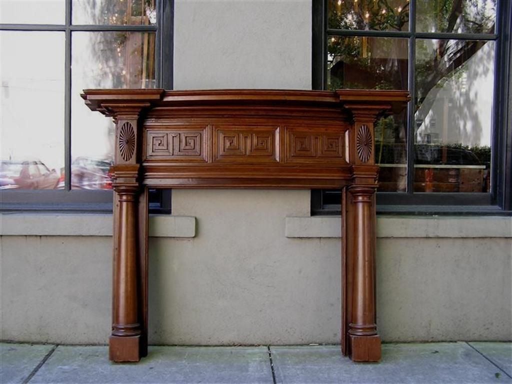 American Poplar Greek Key & Sunburst Fire Place Mantel . Circa 1820 In Excellent Condition For Sale In Hollywood, SC