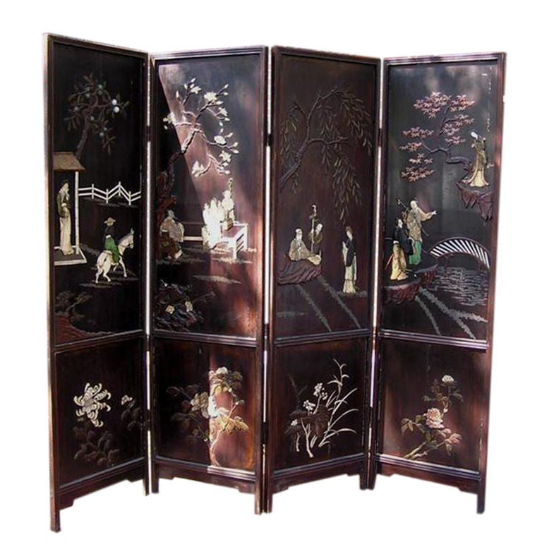 Chinese Four  Panel  Coromandel Screen