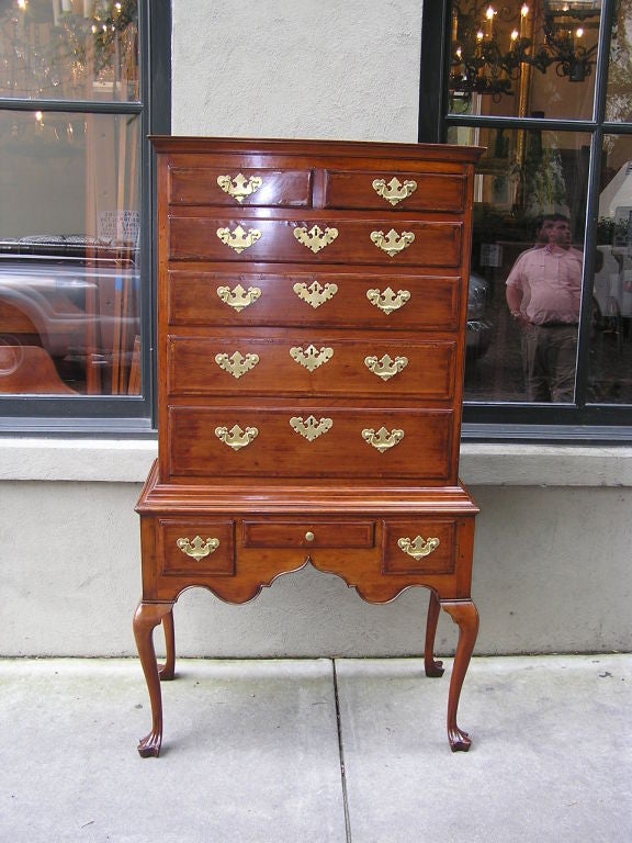 English Walnut Feather Banded Highboy On Stand . Circa 1750 For Sale at