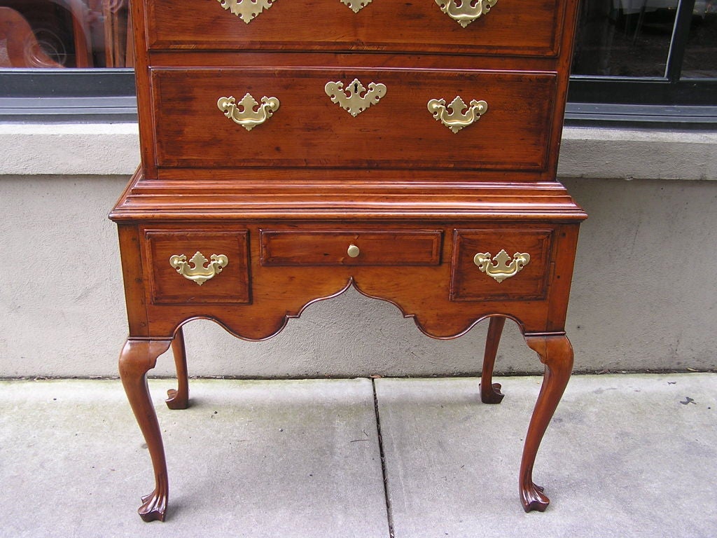 Mid-18th Century English Walnut Feather Banded Highboy On Stand . Circa 1750