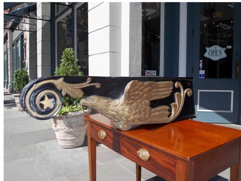 American Nautical Gilt Wood and Painted Scrolled Eagle Figure Head, Circa 1830