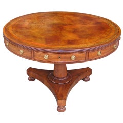 Barbados Mahogany Leather Top Rent Table with Sand Box Feet on Casters, C. 1810