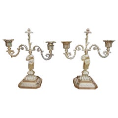 Pair of French Brass Figural and Floral Candlesticks, Circa 1770