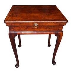 English Queen Anne Walnut Feather Banded Side Table, Circa 1730
