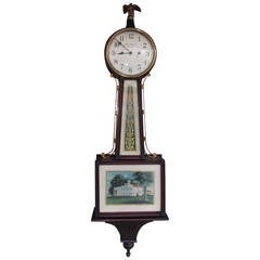 Amerikanische Banjo-Uhr aus Mahagoni und Églomisé:: New Haven:: CT:: um 1880