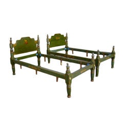 Antique Pair of American Painted Twin Beds