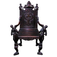Italian Walnut Blackamore Acanthus Carved & Dolphin Armchair , Circa 1830 8